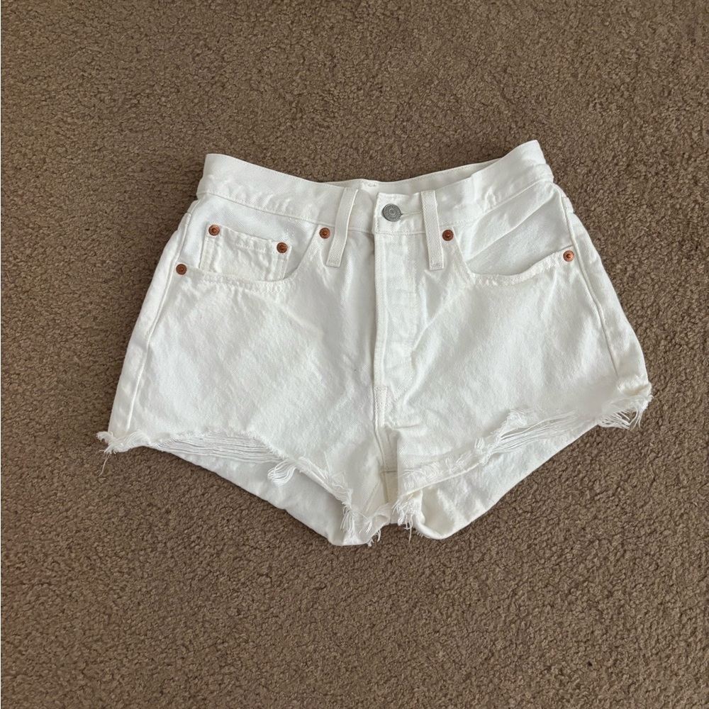 Levi's High Waist Cream Denim Shorts